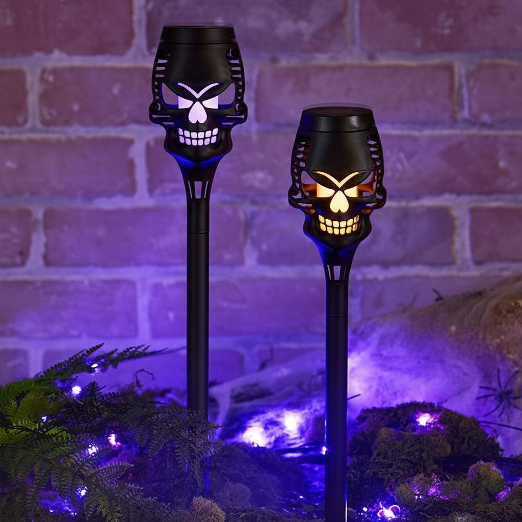 Halloween Skull Stake Solar In Orange Or Purple