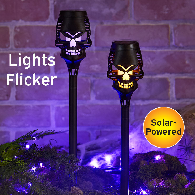 Halloween Skull Stake Solar In Orange Or Purple