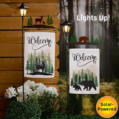 Welcome Flag Lodge Themed With Pole And Lighted Lantern Bear Or Deer