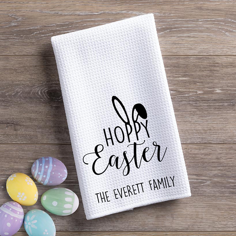 Personalized Hoppy Easter Tea Towel