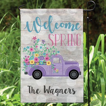 Personalized Welcome Spring Truck Garden Flag