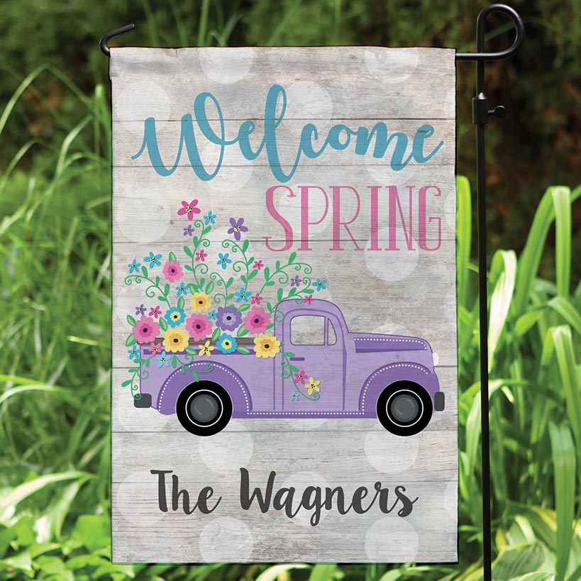 Personalized Welcome Spring Truck Garden Flag