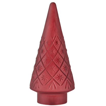 Lighted Green Ribbed or Burgundy Snowflake Glass Tabletop Tree
