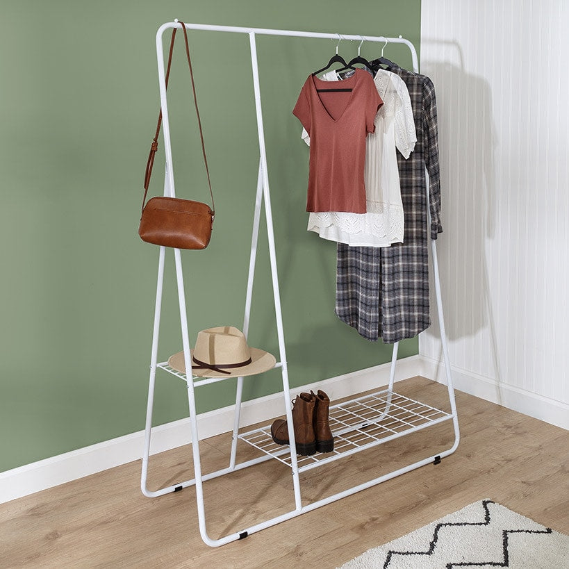 Clothing Rack with Shelves and Hanging Bar White