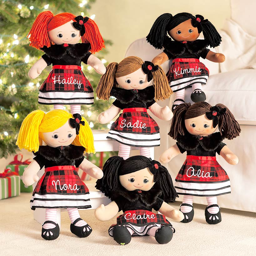 Personalized Rag Doll with Winter Plaid Dress