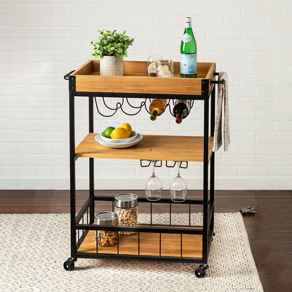 Industrial Bar Cart with Removable Serving Tray