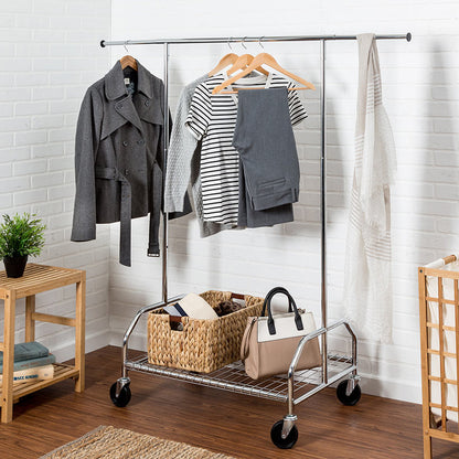 Rolling Clothes Rack with Adjustable Bar and Shelf