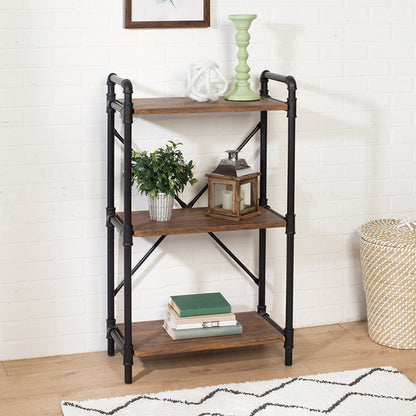 Rustic Black 3-Tier Industrial Bookshelf