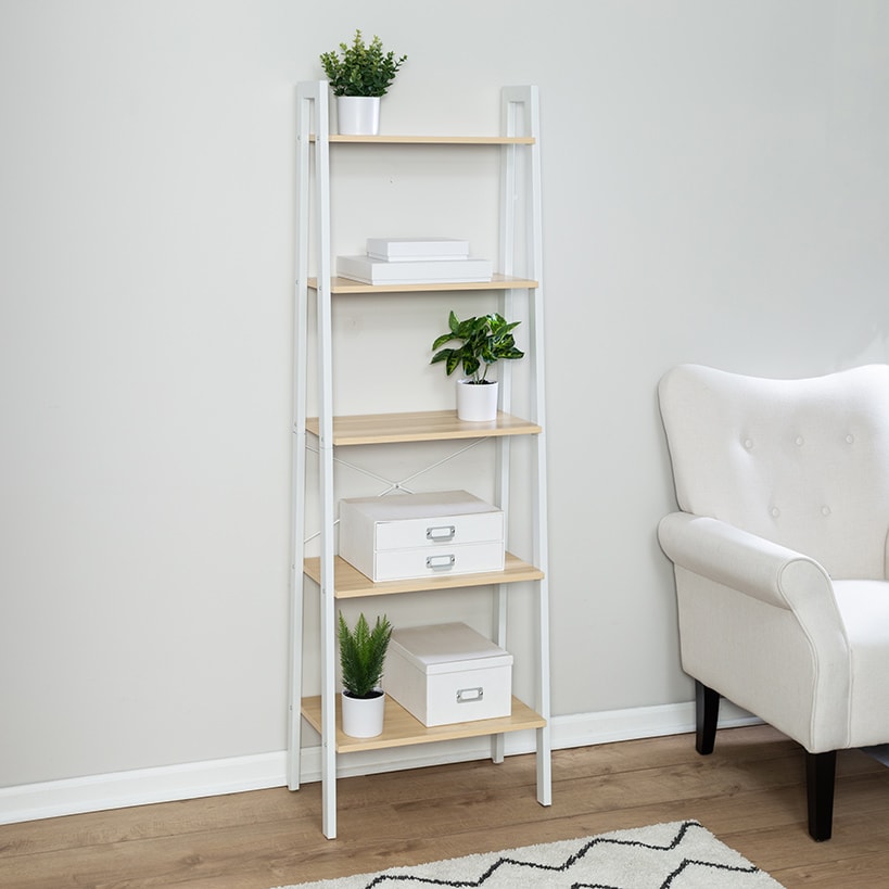 Wood and Metal A-Frame Ladder Shelf 5 Tier