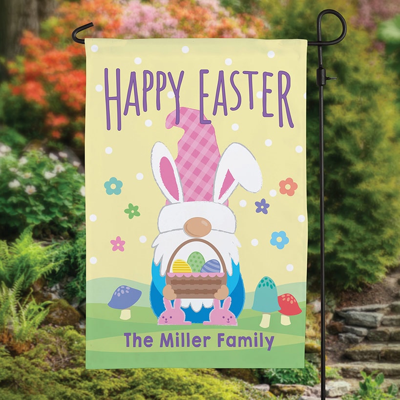 Personalized Happy Easter Bunny Gnome Garden Flag