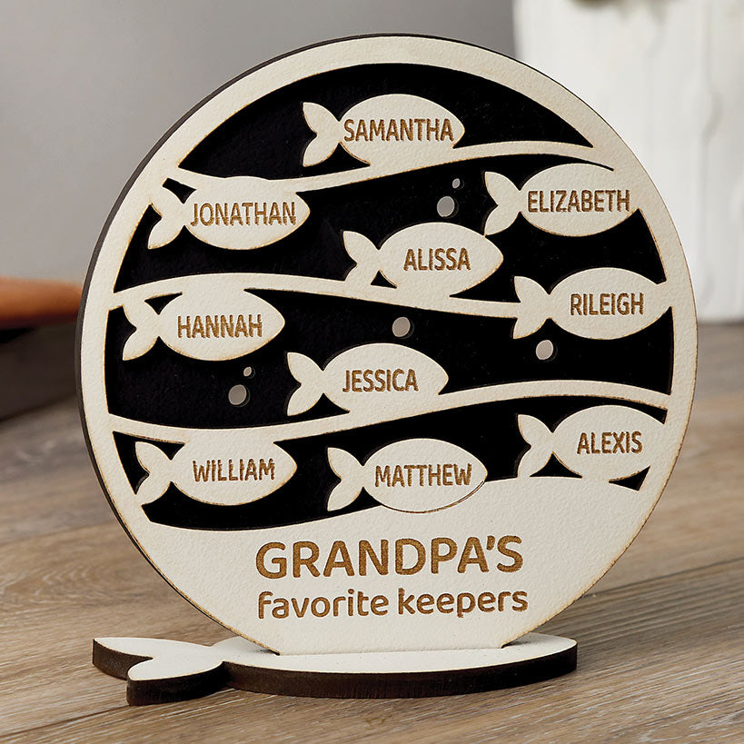 Personalized Grandpa's Keepers Fish Wood Keepsake