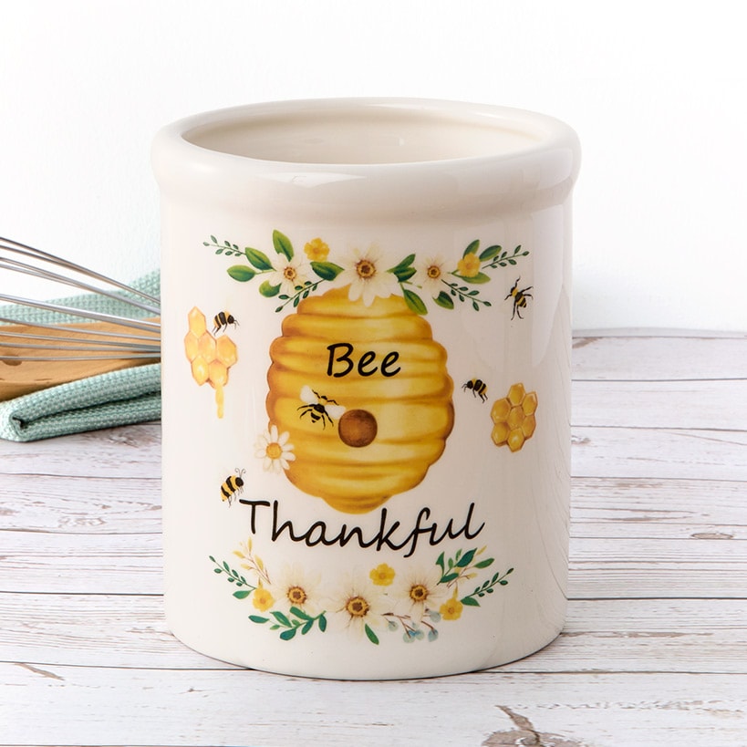 Bee Thankful Decorative Utensil Crock
