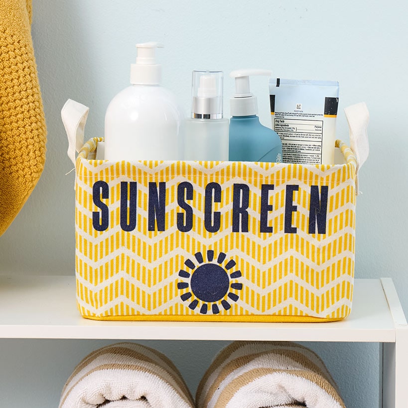 Summer Fun Yellow Striped Storage Tote - For Sunscreen
