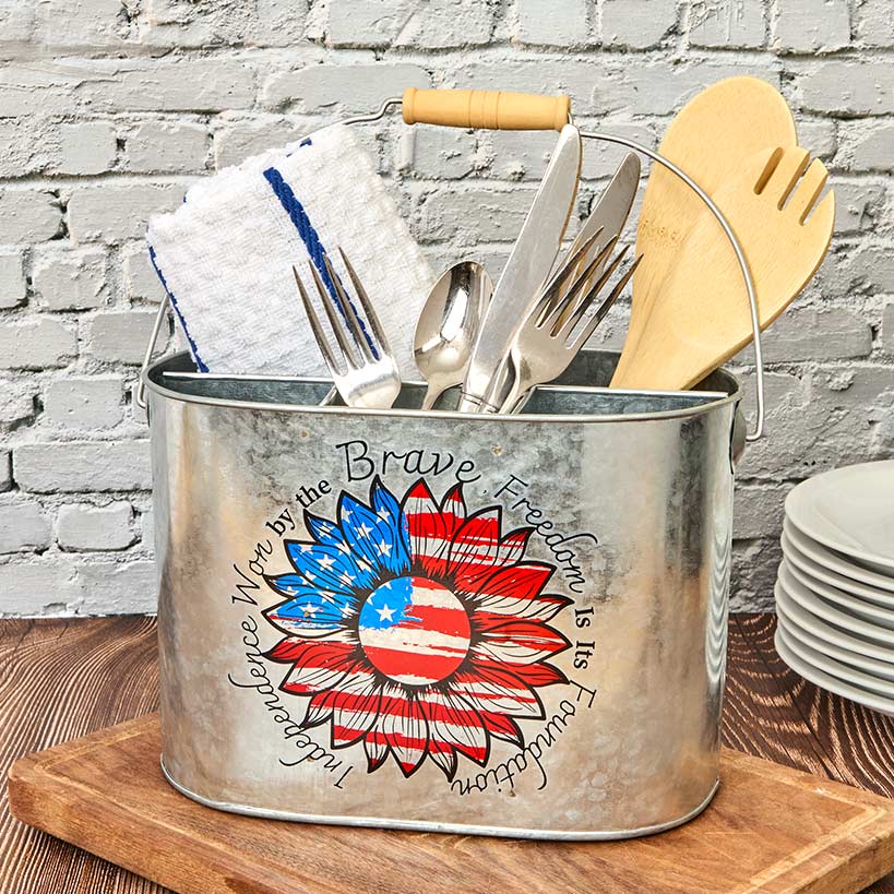 Patriotic American Metal Serving Utensil Caddy