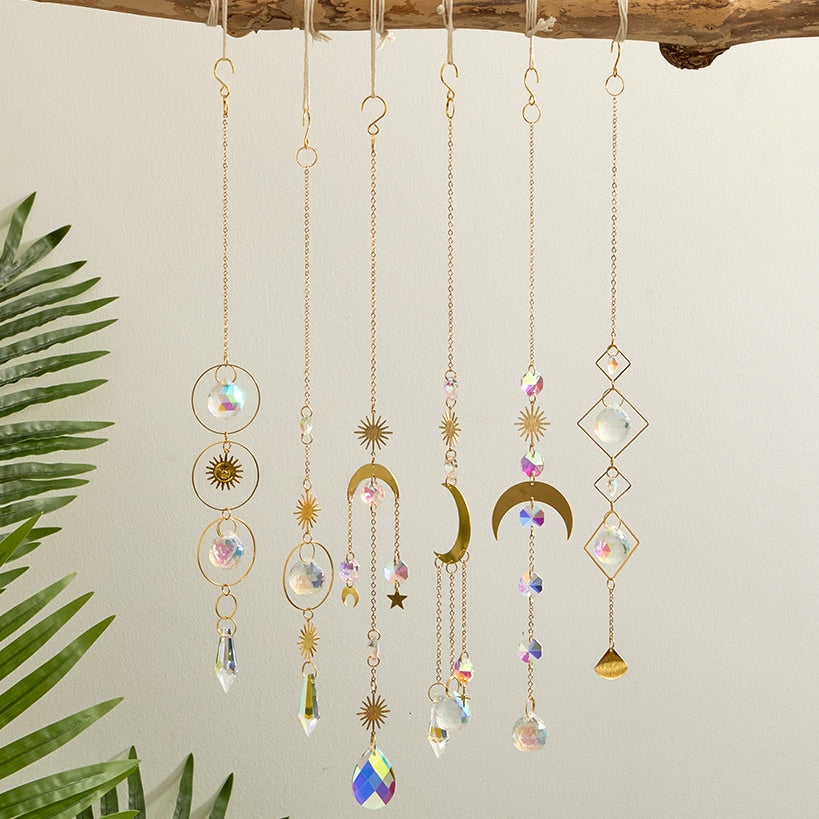 Set of 6 Glass Hanging Suncatchers - Decorative Art Glass Window Decor