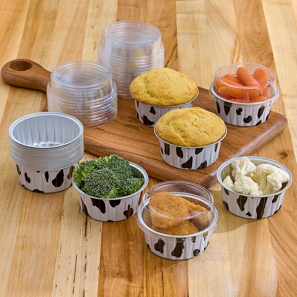 Disposable Cow Printed Round Mini Baking Tins - 25 Pack