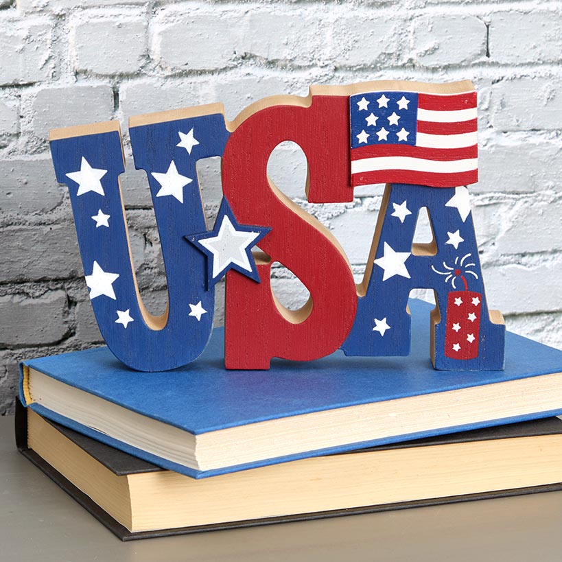 Patriotic USA Block Sign Americana Decor