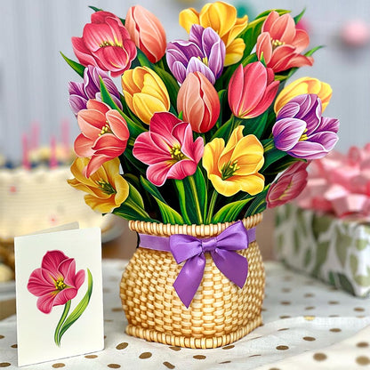 Festive Tulips Pop-Up Flower Bouquet Card