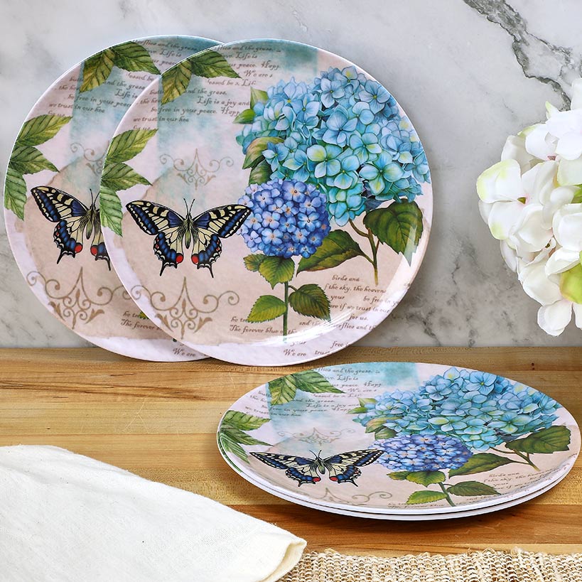 Hydrangea & Butterfly Salad Plates - Set of 4