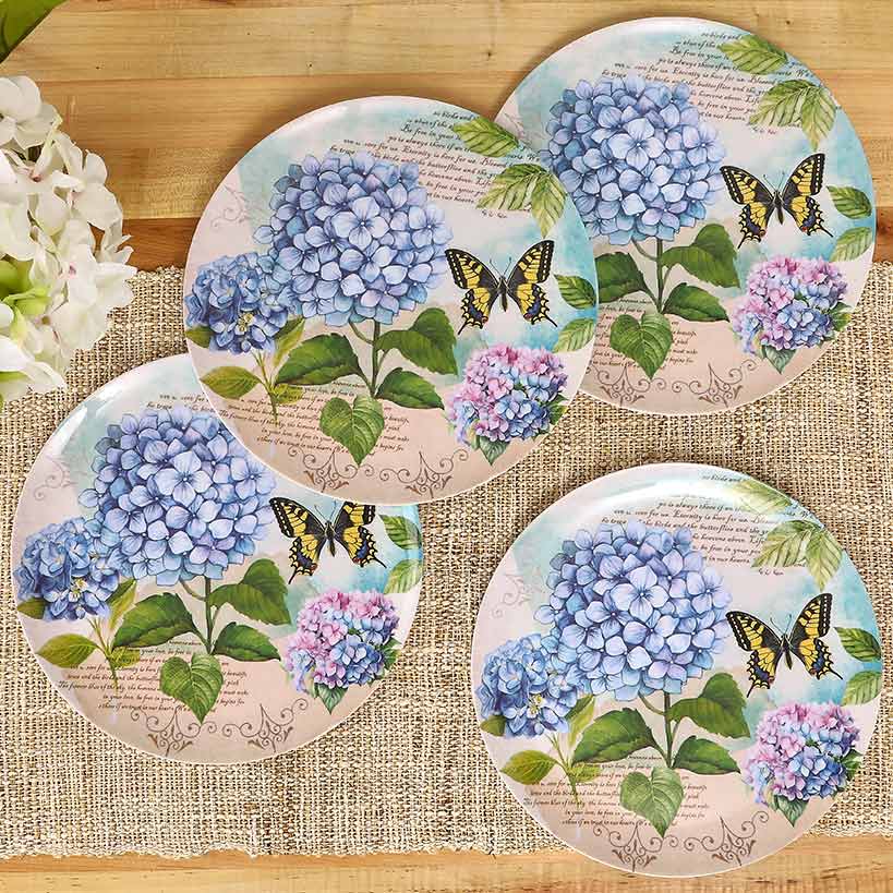 Hydrangea & Butterfly Dinner Plates - Set of 4