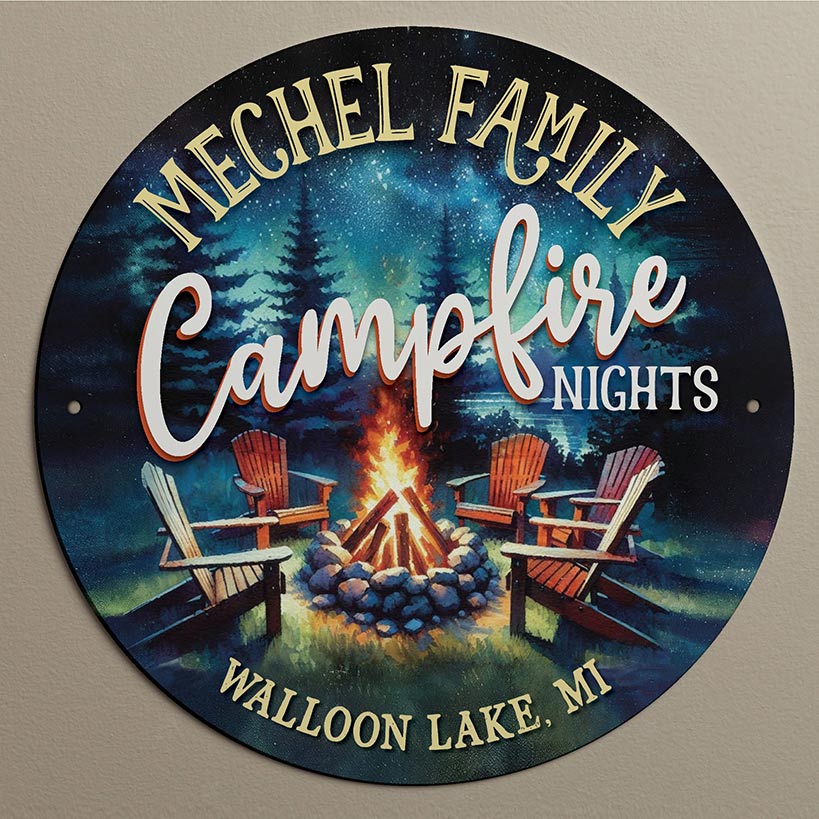 Personalized Campfire Nights Round Metal Sign