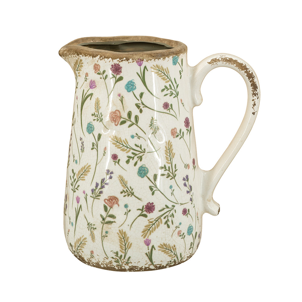 8.1x5.7x9.1" Round Ceramic Pitcher Vase with Multi-Colored Floral Motifs - image 2