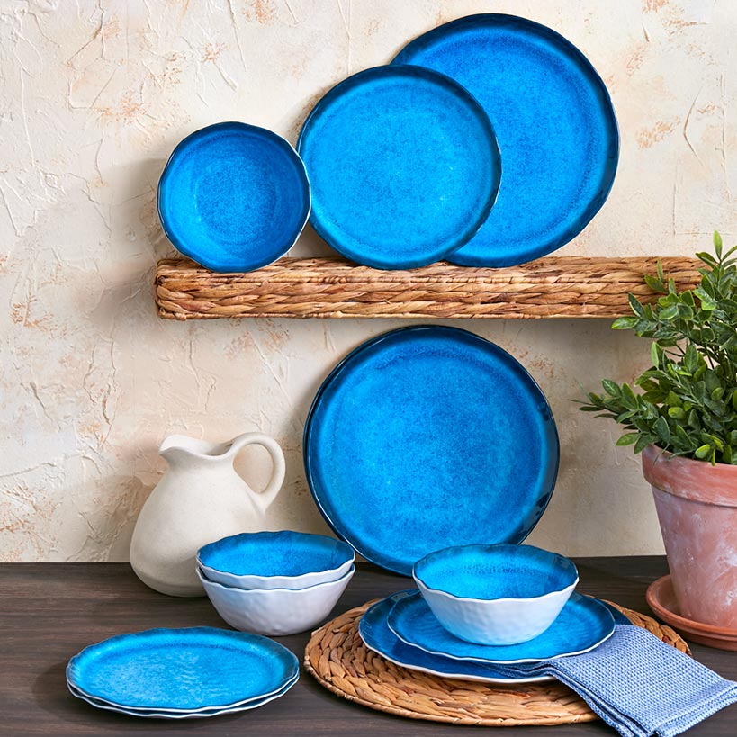 Rustic Melamine Vibrant Dinnerware Set Service for 4#select-color_blue