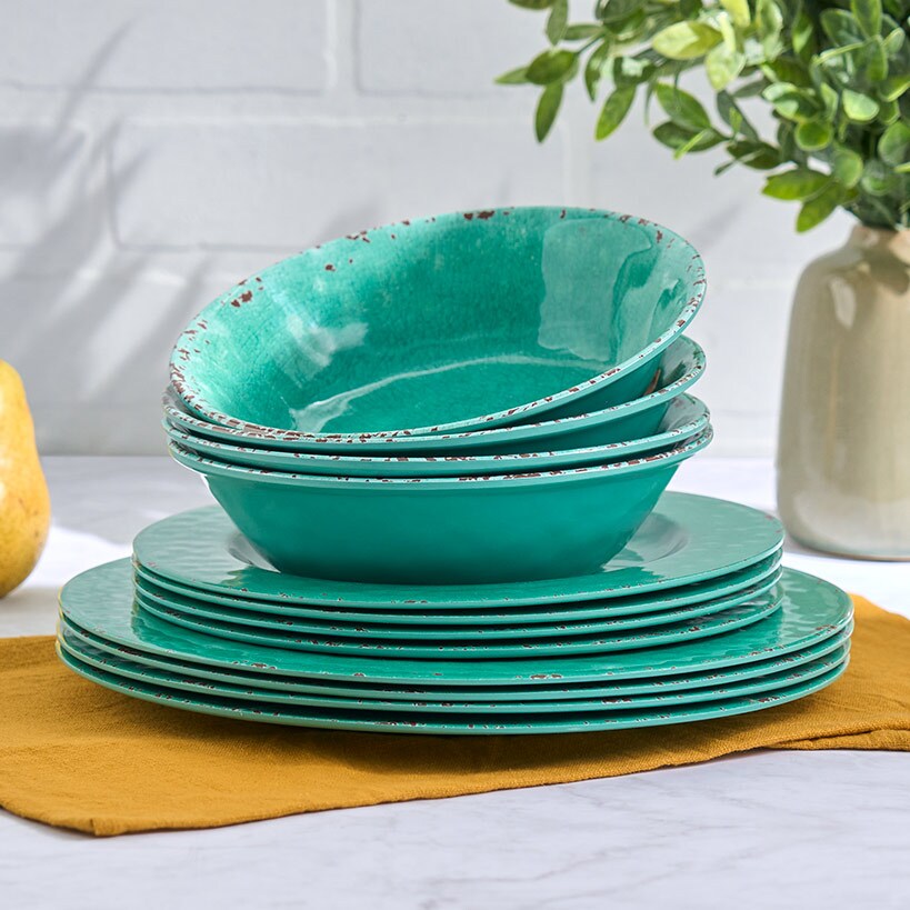 Crackle Lightweight Melamine Dinnerware Set - 12-Pc.#select-color_green