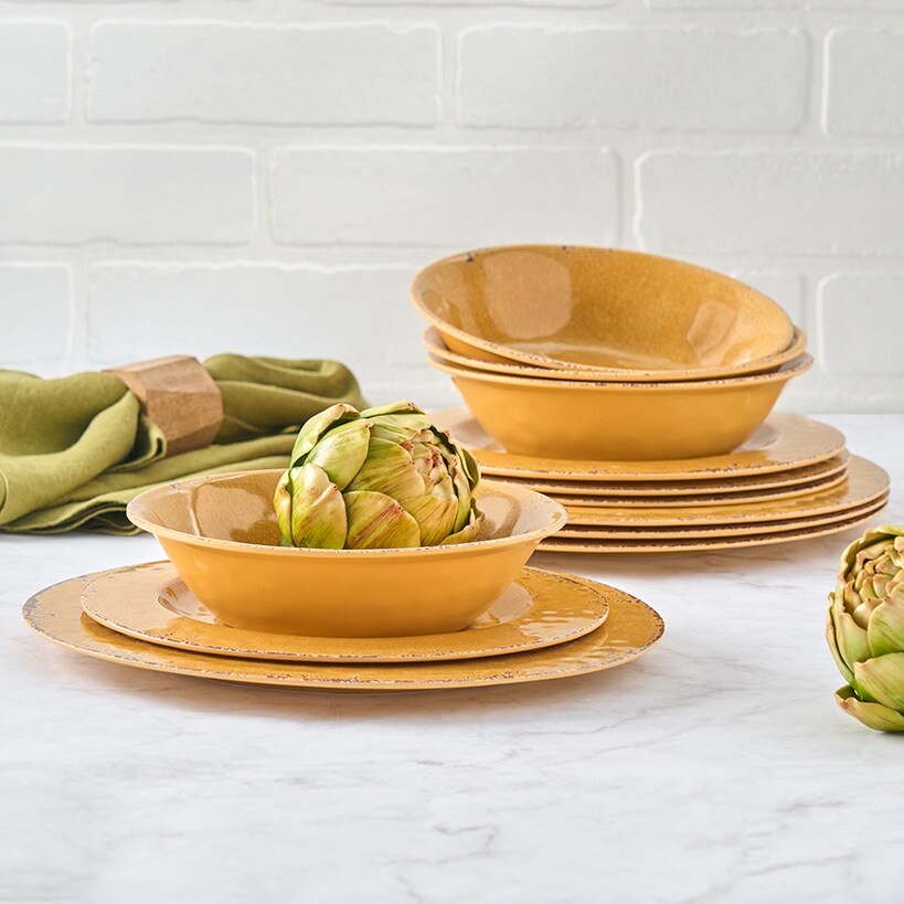 Crackle Lightweight Melamine Dinnerware Set - 12-Pc.#select-color_yellow