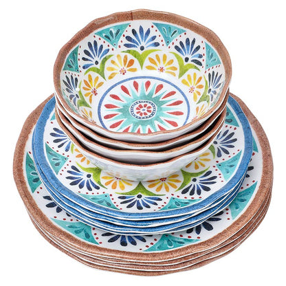 Italian Tuscan Colorful Melamine Dinnerware Set Service for 4