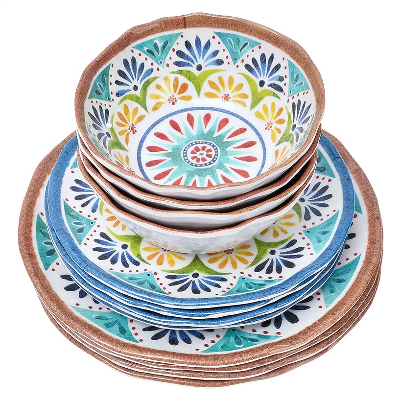 Italian Tuscan Colorful Melamine Dinnerware Set Service for 4