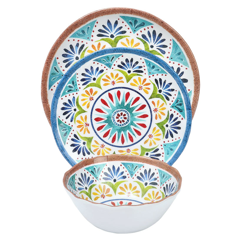 Italian Tuscan Colorful Melamine Dinnerware Set Service for 4