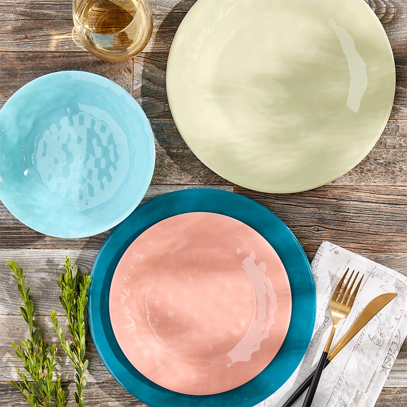 Melamine Dinnerware Service for 4 Set Vibrant Colors 12pc Set