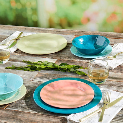 Melamine Dinnerware Service for 4 Set Vibrant Colors 12pc Set