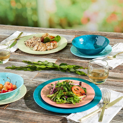 Melamine Dinnerware Service for 4 Set Vibrant Colors 12pc Set