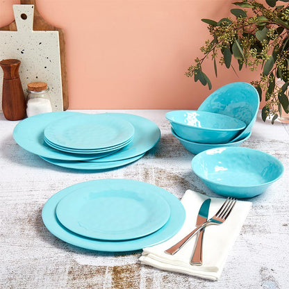 Melamine Dinnerware Service for 4 Set Vibrant Colors 12pc Set