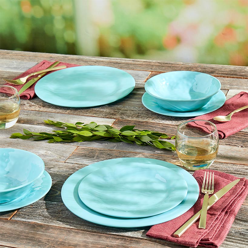 Melamine Dinnerware Service for 4 Set Vibrant Colors 12pc Set#select-color_light-blue