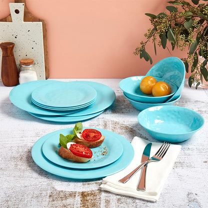 Melamine Dinnerware Service for 4 Set Vibrant Colors 12pc Set