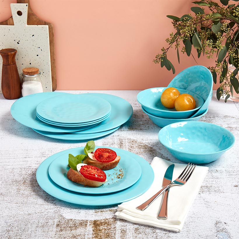 Melamine Dinnerware Service for 4 Set Vibrant Colors 12pc Set