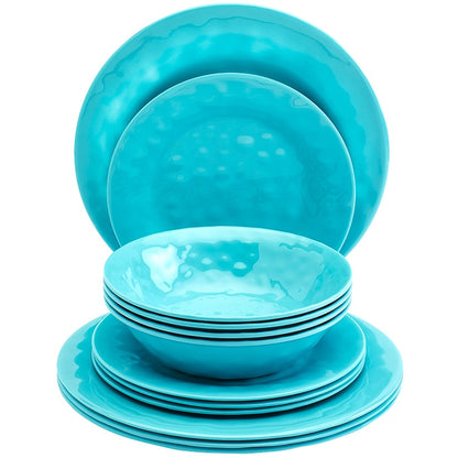 Melamine Dinnerware Service for 4 Set Vibrant Colors 12pc Set