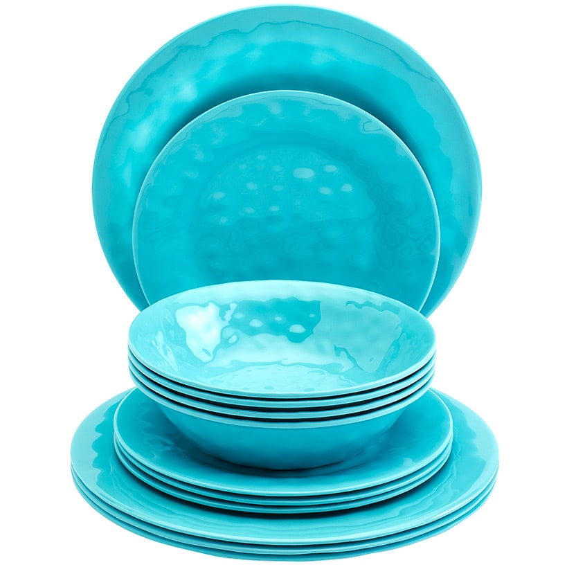 Melamine Dinnerware Service for 4 Set Vibrant Colors 12pc Set