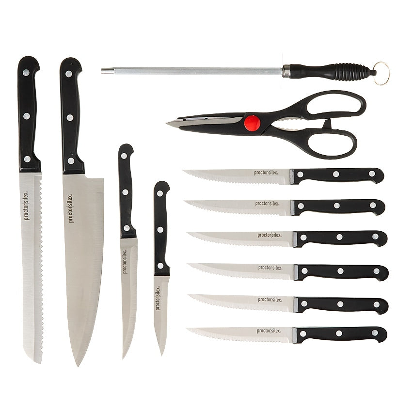 Kitchen Cutlery Set with Wood Block Holder - 13-Pc.