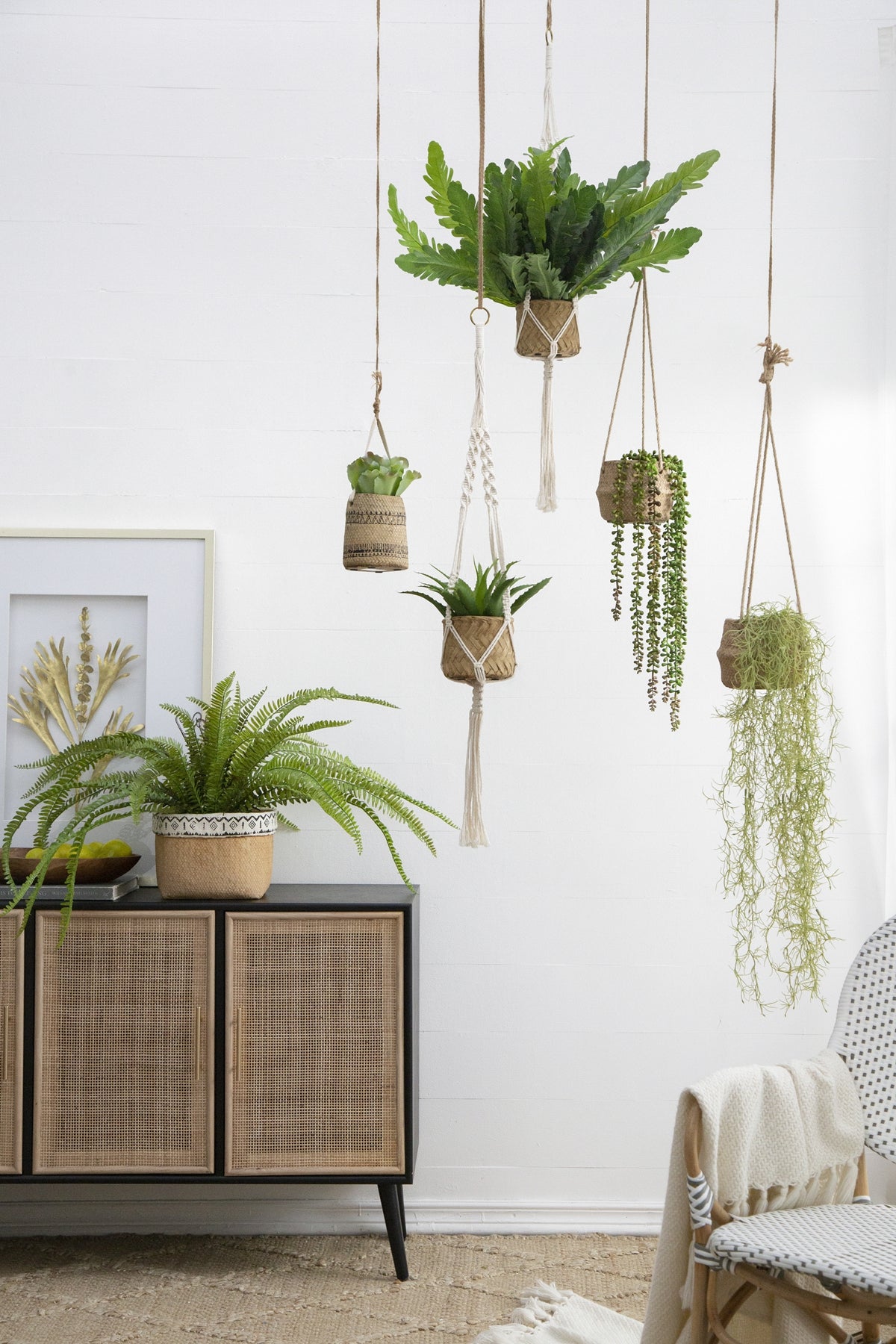 Set of 2, 5x5x4.5" Hanging Planter With Cotton Hanger, Bohemian Style - image 20