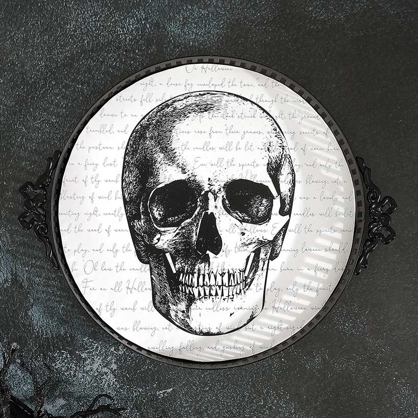 Gothic Elegance Halloween Skull Serving Tray