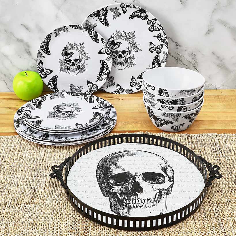 Gothic Elegance Halloween Skull Serving Tray