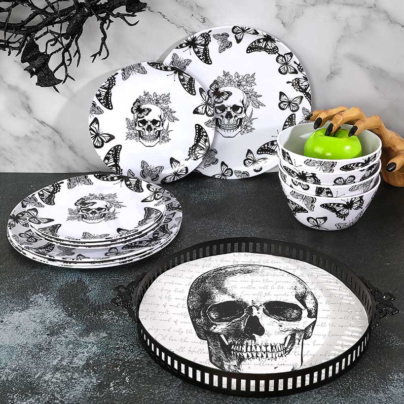 Gothic Elegance Halloween Skull Serving Tray