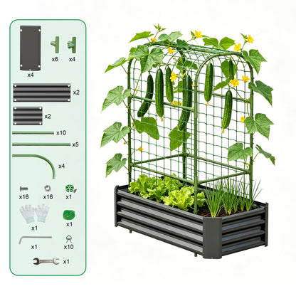 2-in-1 Raised Garden Bed with Trellis - 59" Tall Arch Planter Box for Climbing Plants, Outdoor Galvanized Metal Gardening Bed for Vegetables, Fruits, Flowers (Black, 4x2x1 Ft) - image 7