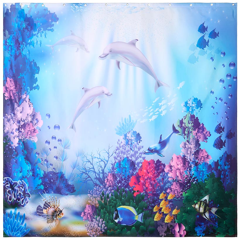 Dolphin Memory Foam Bath Rugs and Shower Curtain 16 Pc Set