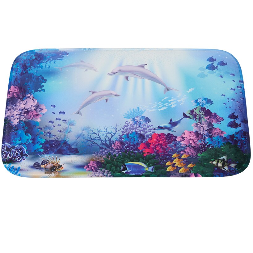 Dolphin Memory Foam Bath Rugs and Shower Curtain 16 Pc Set