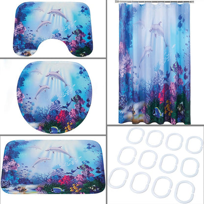 Dolphin Memory Foam Bath Rugs and Shower Curtain 16 Pc Set